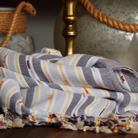 Sand Free Bohemian Beige Turkish Towels - 100% Cotton Boho Beach Bath Towel - Picture 1 of 8